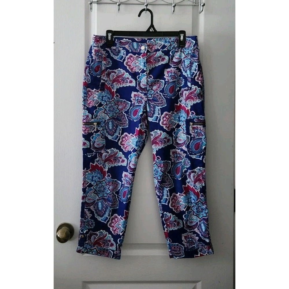 Chico's Women's Crop Floral Paisley Pants Pockets Cotton Size 0.5P‎ (S/6)Petite